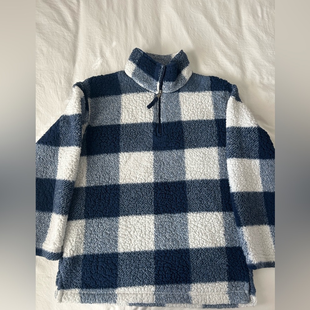 Cozy Blue and White Plaid Fleece Pullover